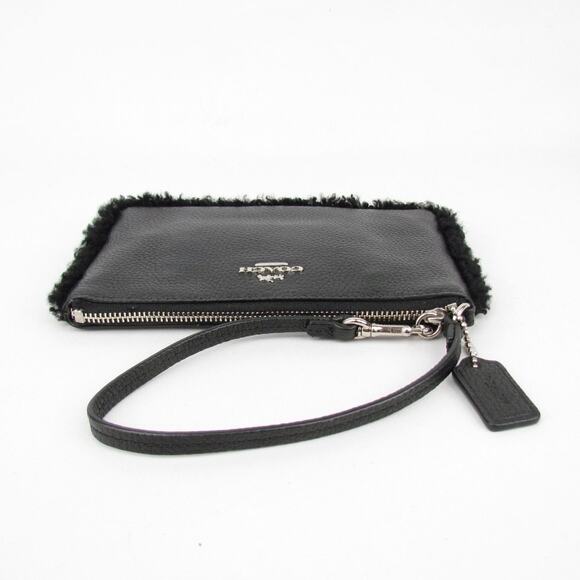 Coach Black Pebbled Leather Wristlet with Shearling Trim - Picture 5 of 7